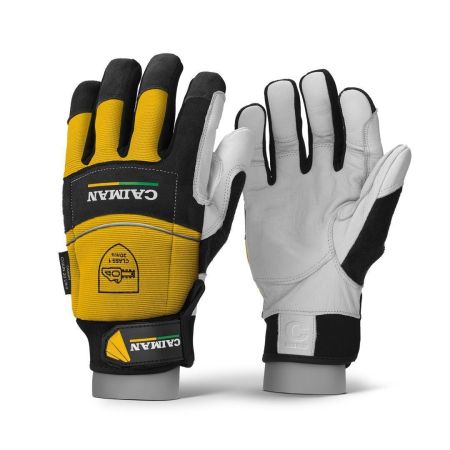 Перчатки с защитой от порезов цепной пилой, класс защиты 1, натуральная  кожа и ткань, CAIMAN CHAIN 20 Ultra, p-p: S